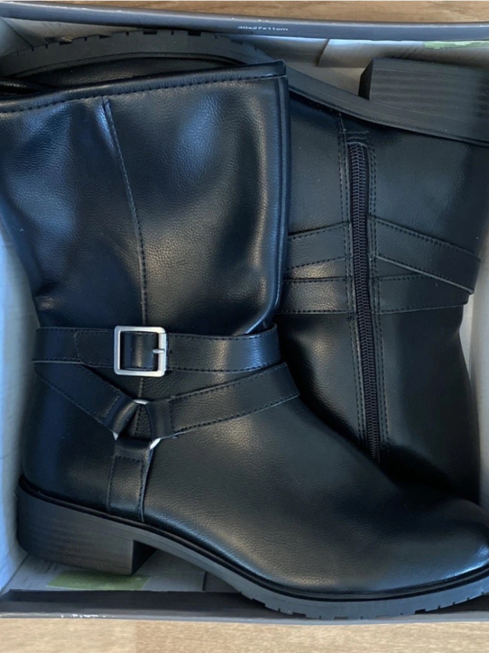 Women's Black Mid-Calf Buckle Moto Boots